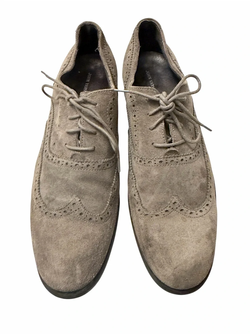 John Varvatos Men's Suede Wingtip Oxfords - Taupe Gray, pre-owned, SZ12